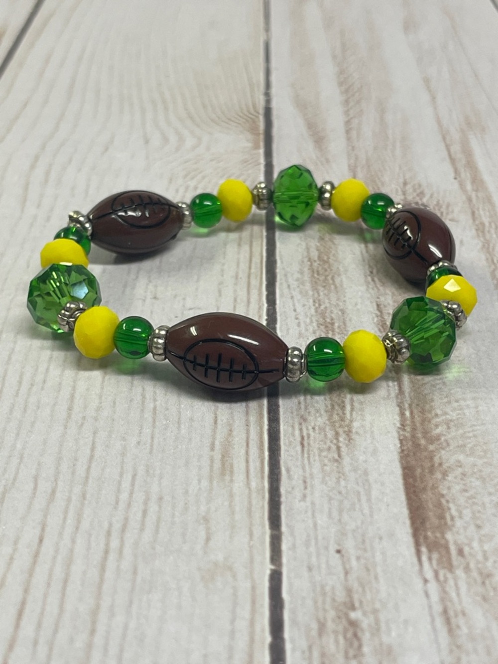 Football Oregon Ducks Team Yellow Green Adult Size OS Bead Stretch Bracelet NEW